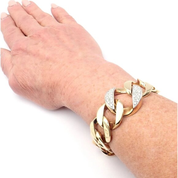 Rare Vintage Tiffany & Co 14k Yellow Gold Diamond Large Heavy Curb Link Bracelet - Picture 3 of 15